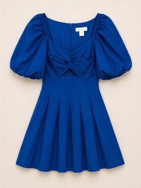 house of harlow blue linen dress House of Harlow 1960 Blue One Shoulder Pleated Dress Satin M CutOut NWT